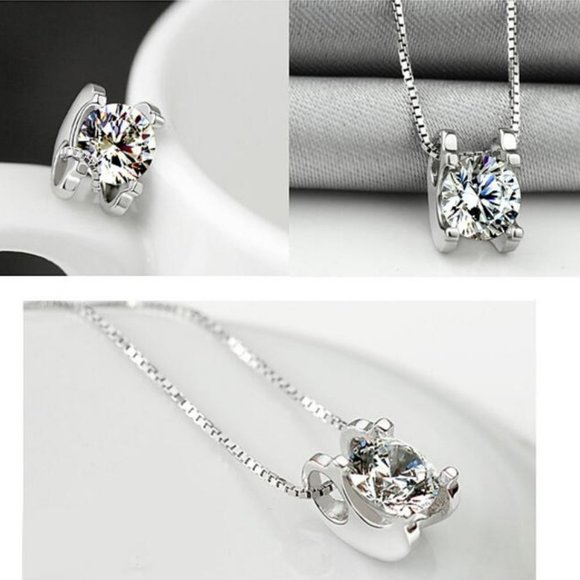 Jewelry - NEW 925 Sterling Silver Solitaire Diamond Necklace